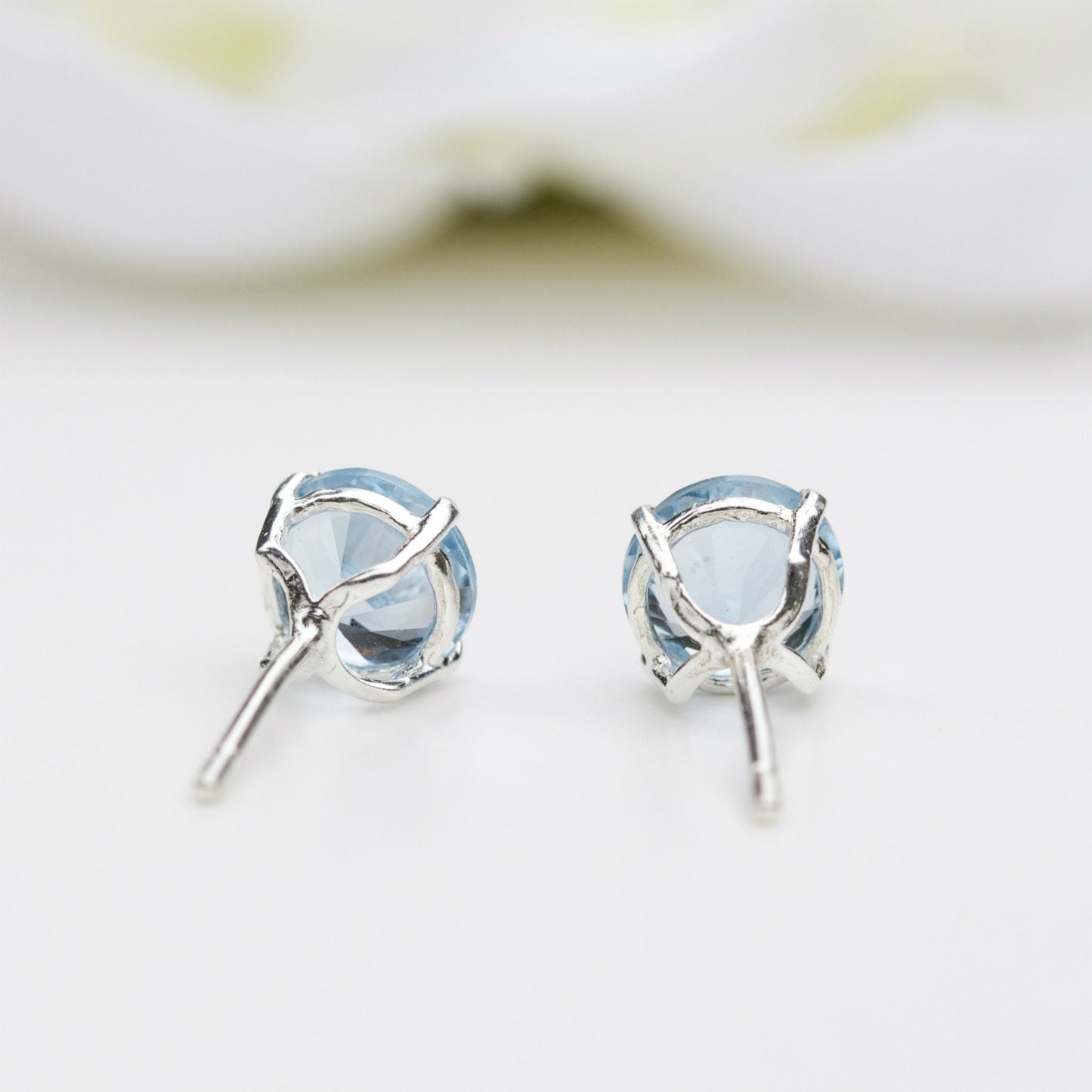 6mm Round Lab-Grown Aquamarine Spinel Sterling Silver Stud Earrings