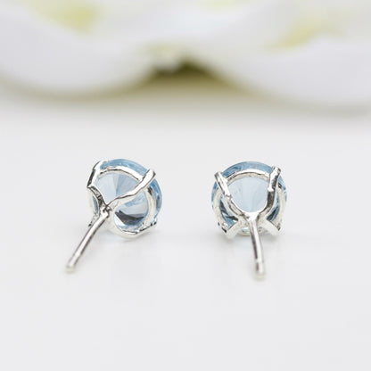 6mm Round Lab-Grown Aquamarine Spinel Sterling Silver Stud Earrings