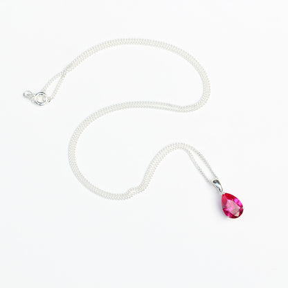 10x7mm Lab-Grown Ruby Teardrop Sterling Silver Pendant Necklace - July Birthstone