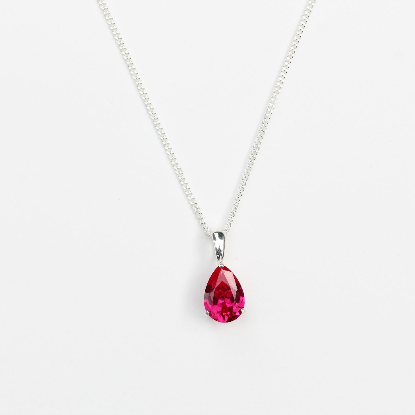 10x7mm Lab-Grown Ruby Teardrop Sterling Silver Pendant Necklace - July Birthstone