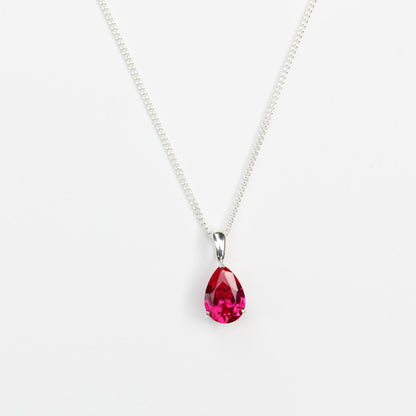 10x7mm Lab-Grown Ruby Teardrop Sterling Silver Pendant Necklace - July Birthstone