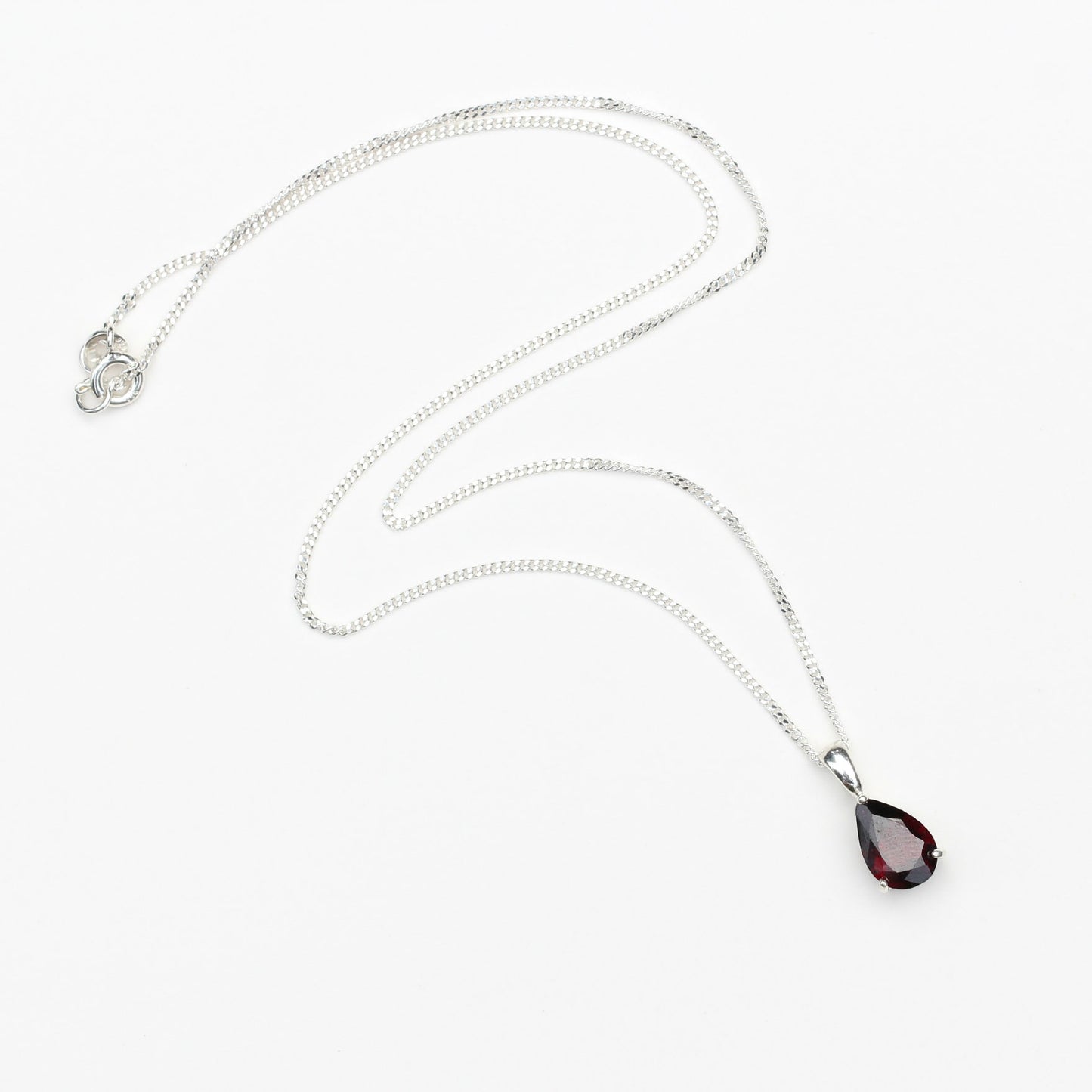 10x7mm Natural Garnet Teardrop Sterling Silver Pendant Necklace - January Birthstone