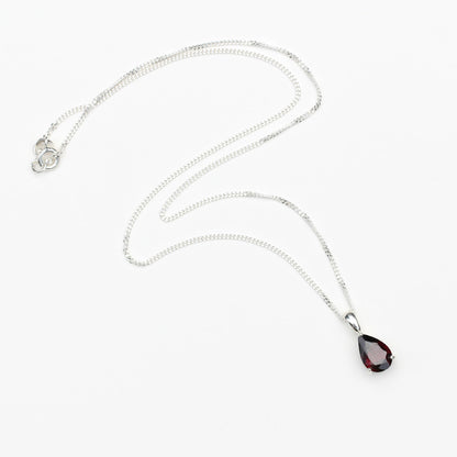 10x7mm Natural Garnet Teardrop Sterling Silver Pendant Necklace - January Birthstone