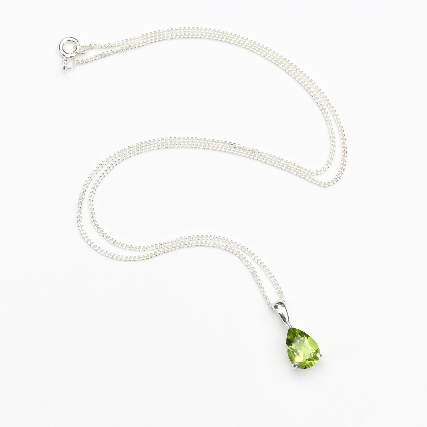 10x7mm Natural Peridot Teardrop Sterling Silver Pendant Necklace - August Birthstone