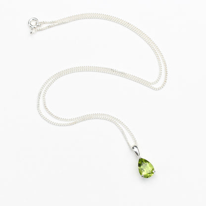10x7mm Natural Peridot Teardrop Sterling Silver Pendant Necklace - August Birthstone