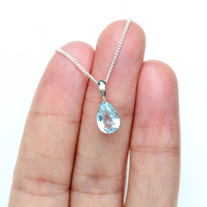 Sky Blue Topaz Necklace  - 10x7mm Teardrop Sky Blue Topaz Pendant Silver - Blue Topaz 4th Anniversary - Sky Blue Topaz Jewellery Jewelry