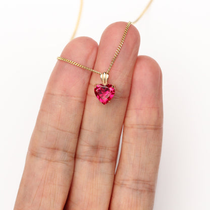 Small 8x8mm Lab Grown Ruby Heart 9ct Yellow Gold Pendant Necklace - July Birthstone