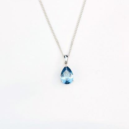10x7mm Lab-Grown Aquamarine Spinel Teardrop Sterling Silver Pendant Necklace - March Birthstone