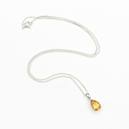 10x7mm Natural Citrine Teardrop Sterling Silver Pendant Necklace - November Birthstone