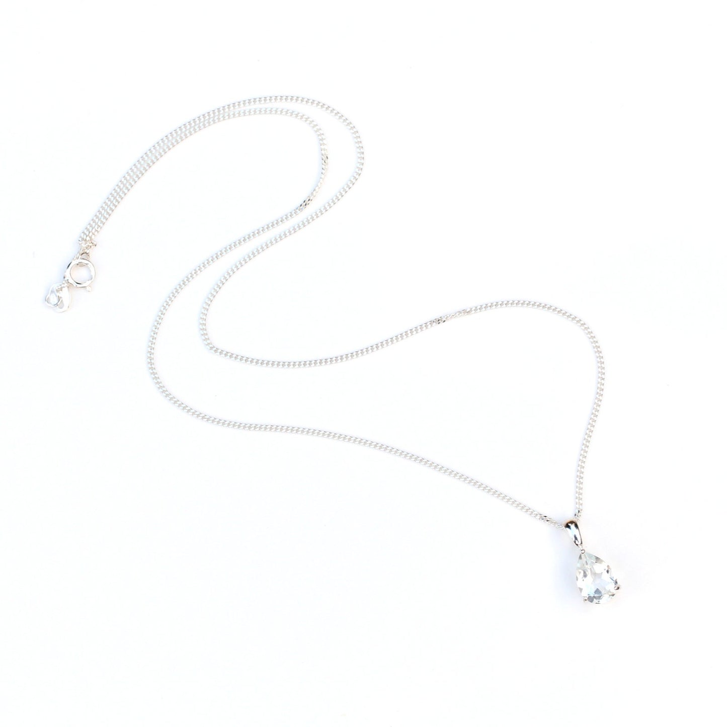 10x7mm Natural White Topaz Teardrop Sterling Silver Pendant Necklace - April Birthstone