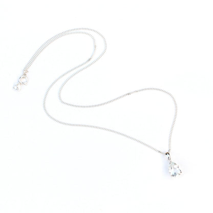 10x7mm Natural White Topaz Teardrop Sterling Silver Pendant Necklace - April Birthstone