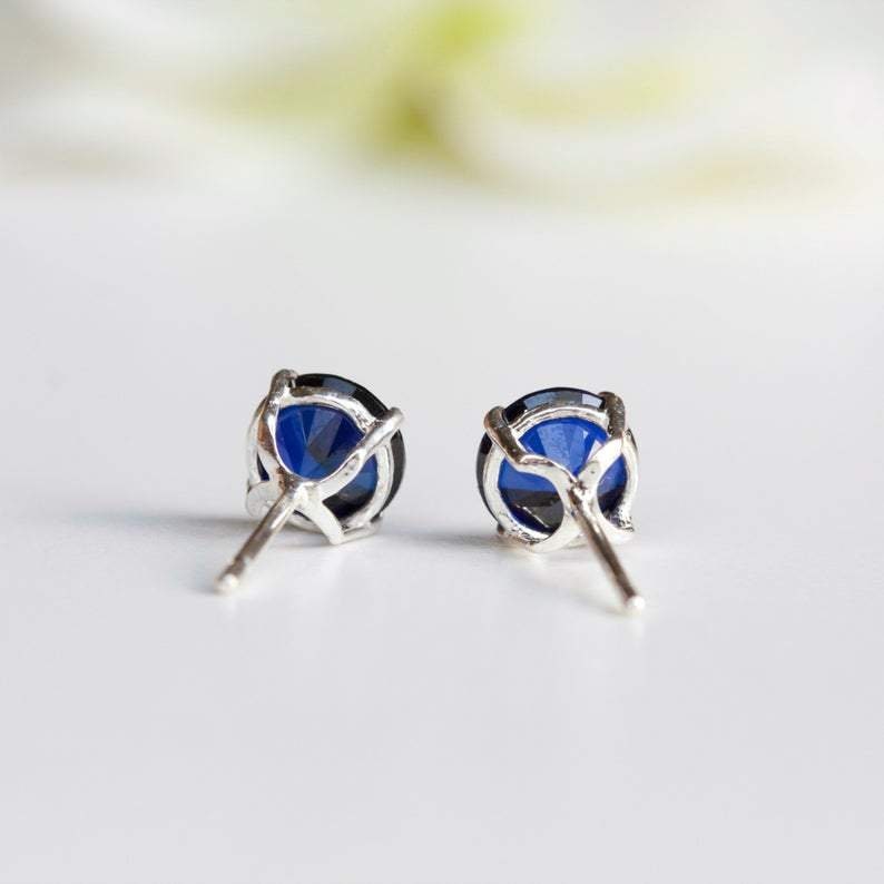 6mm Lab-Grown Sapphire 925 Sterling Silver Round Stud Earrings - September Birthstone