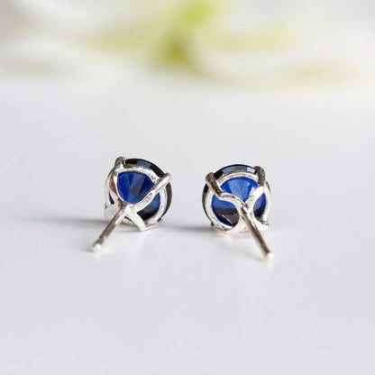 6mm Lab-Grown Sapphire 925 Sterling Silver Round Stud Earrings - September Birthstone