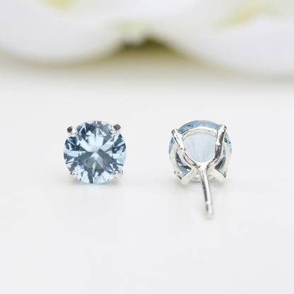 6mm Round Lab-Grown Aquamarine Spinel Sterling Silver Stud Earrings