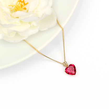 Small 8x8mm Lab Grown Ruby Heart 9ct Yellow Gold Pendant Necklace - July Birthstone