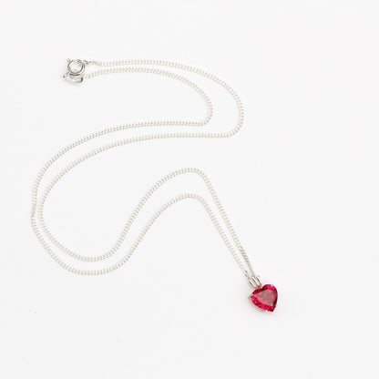 Small 8x8mm Lab Grown Ruby Heart Silver Pendant Necklace - July Birthstone
