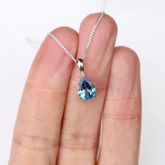 Cubic Zirconia 10x7mm Teardrop Swiss Blue Topaz Pendant Silver UK -  CZ Swiss Blue Topaz Teardrop Necklace - Blue Topaz  Jewelry Jewellery