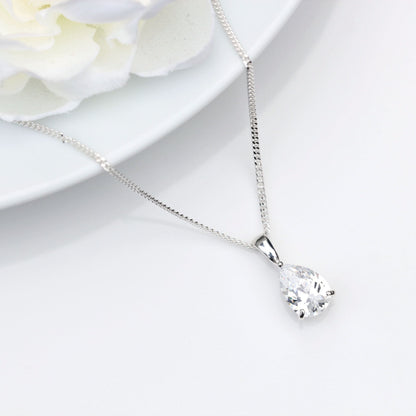 10x7mm Natural White Topaz Teardrop Sterling Silver Pendant Necklace - April Birthstone