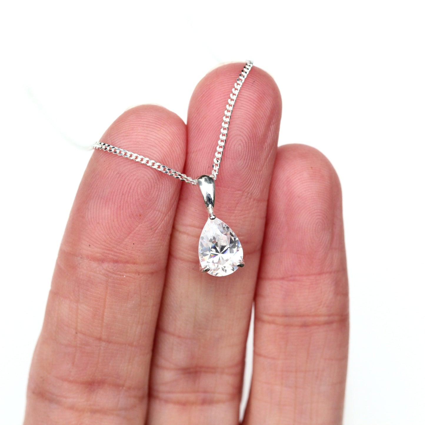 10x7mm Natural White Topaz Teardrop Sterling Silver Pendant Necklace - April Birthstone