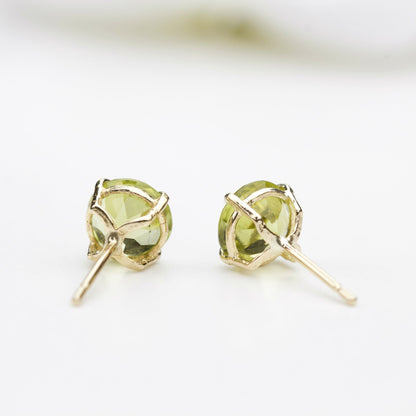 6mm Natural Peridot 9ct Yellow Gold Round Stud Earrings - August Birthstone