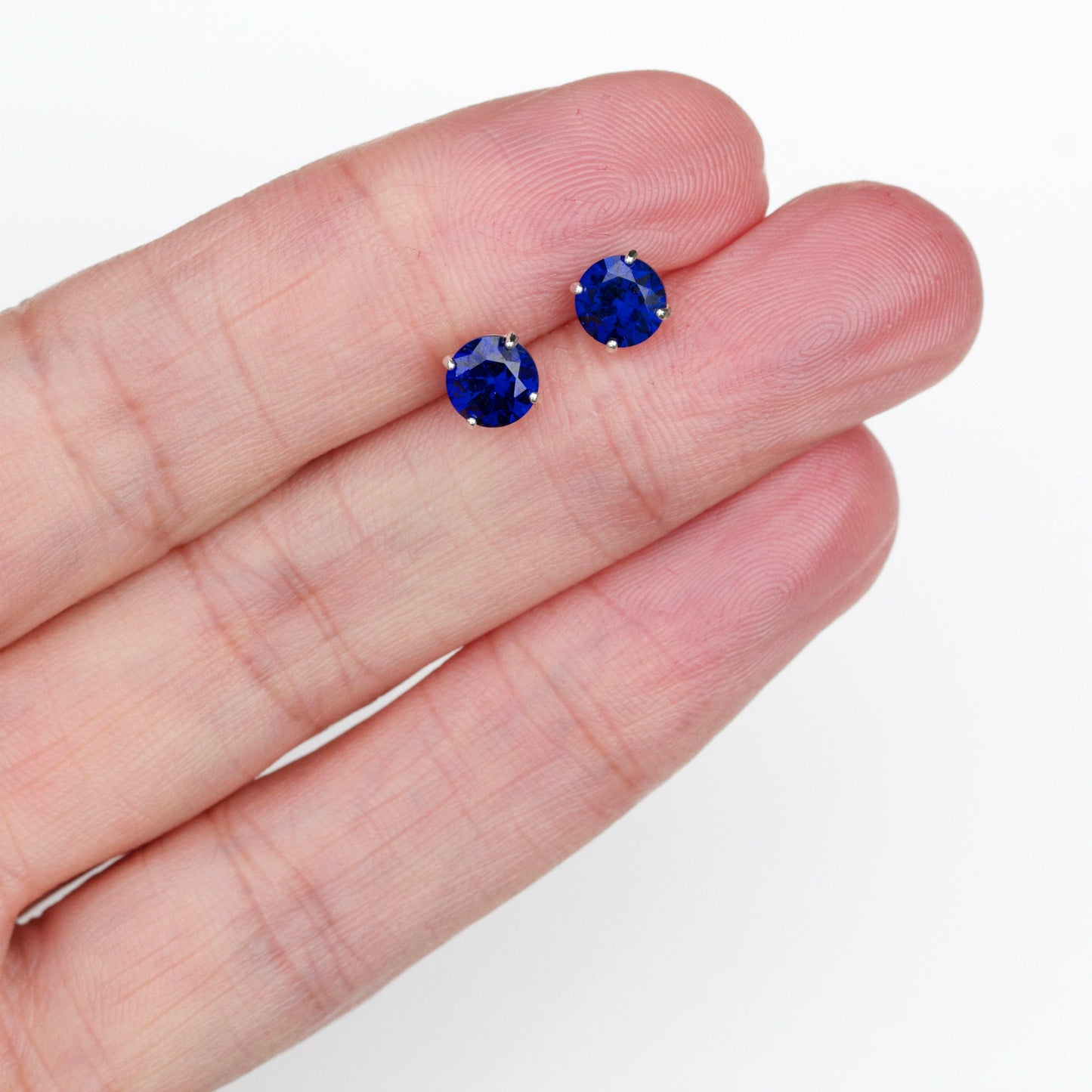 6mm Lab-Grown Sapphire 925 Sterling Silver Round Stud Earrings - September Birthstone