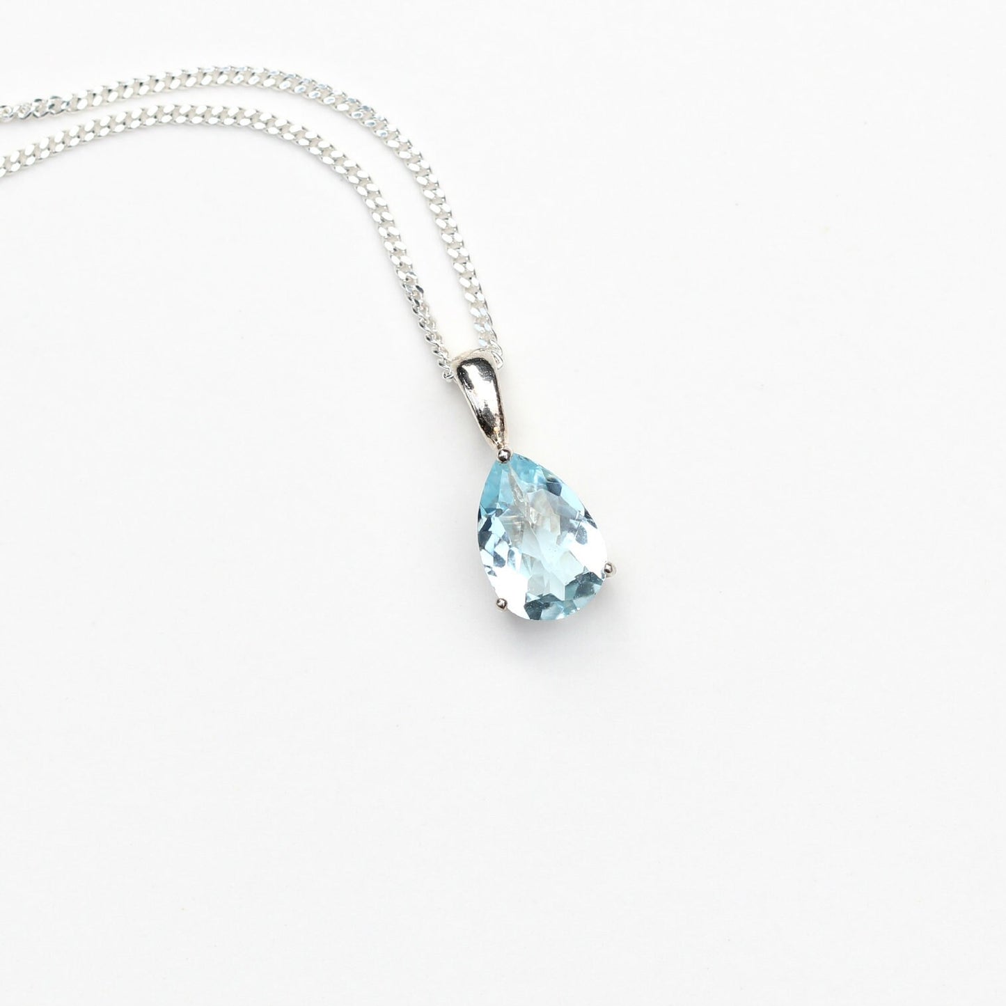 Sky Blue Topaz Necklace  - 10x7mm Teardrop Sky Blue Topaz Pendant Silver - Blue Topaz 4th Anniversary - Sky Blue Topaz Jewellery Jewelry