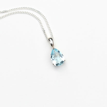 Sky Blue Topaz Necklace  - 10x7mm Teardrop Sky Blue Topaz Pendant Silver - Blue Topaz 4th Anniversary - Sky Blue Topaz Jewellery Jewelry
