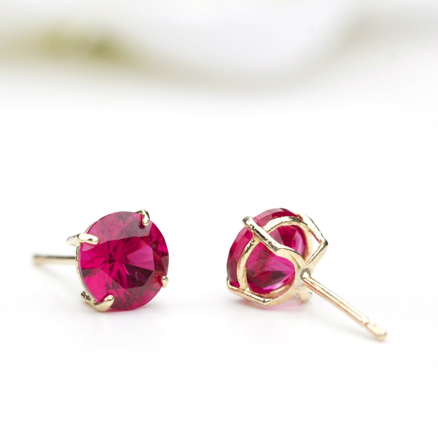6mm Lab-Grown Ruby 9ct Yellow Gold Round Stud Earrings - July Birthstone