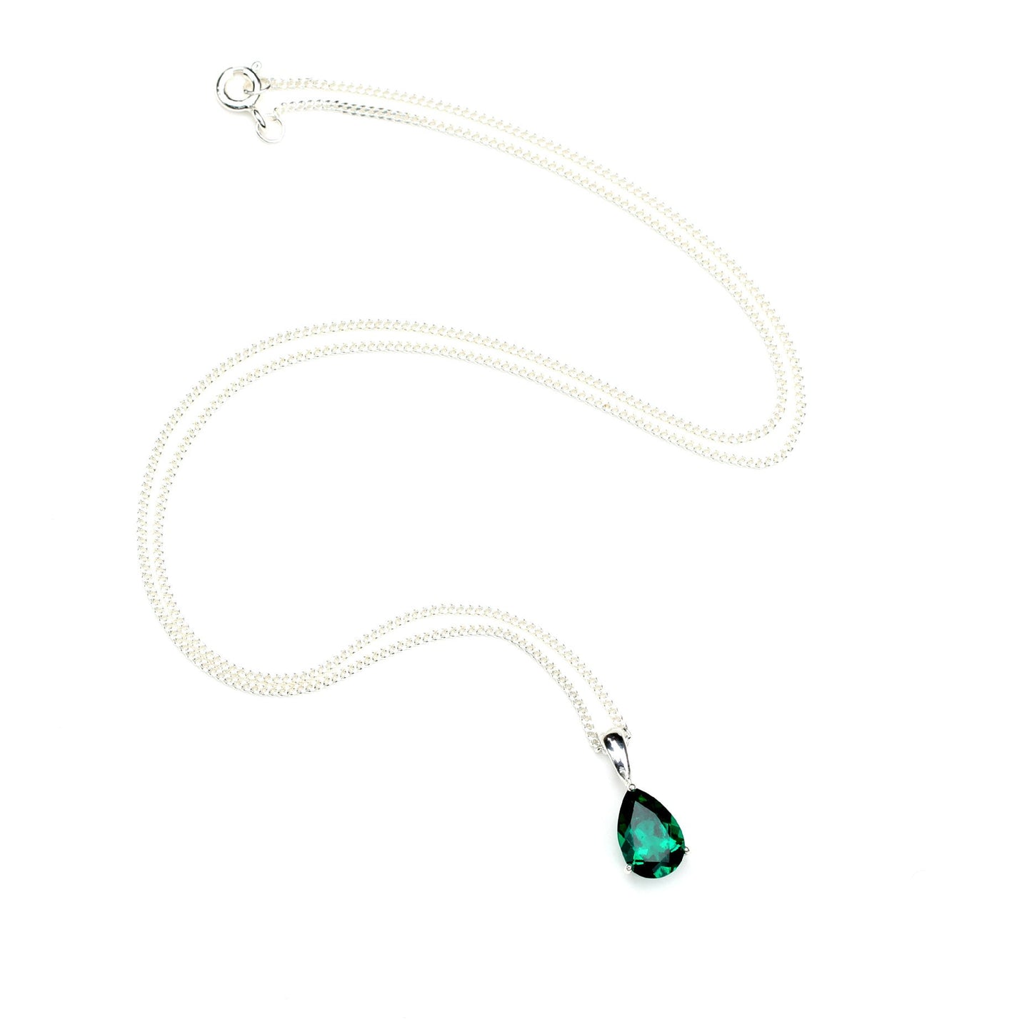 10x7mm Lab-Grown Emerald Teardrop Sterling Silver Pendant Necklace - May Birthstone