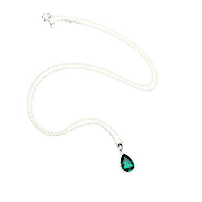 10x7mm Lab-Grown Emerald Teardrop Sterling Silver Pendant Necklace - May Birthstone