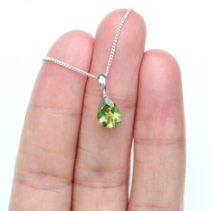 10x7mm Natural Peridot Teardrop Sterling Silver Pendant Necklace - August Birthstone