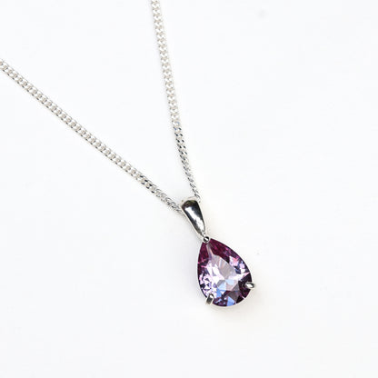 10x7mm Lab-Grown Alexandrite Teardrop Sterling Silver Pendant Necklace - June Birthstone