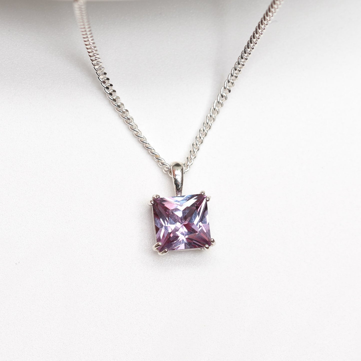 6mm Lab-Grown Alexandrite Square 925 Sterling Silver Pendant Necklace - June Birthstone