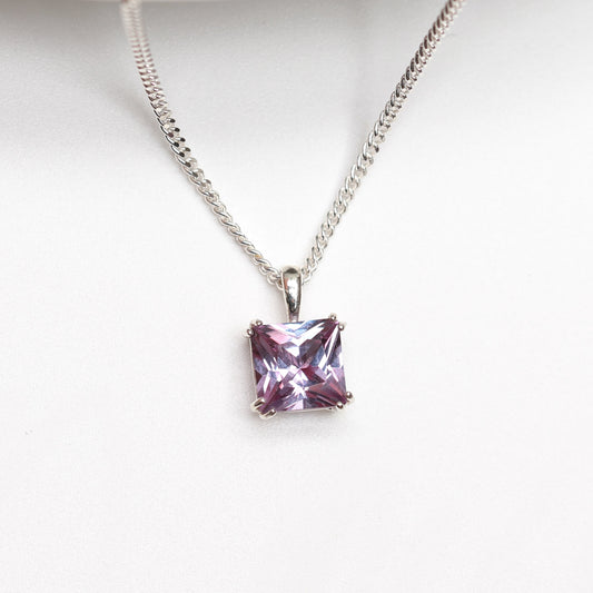 6mm Lab-Grown Alexandrite Square 925 Sterling Silver Pendant Necklace - June Birthstone