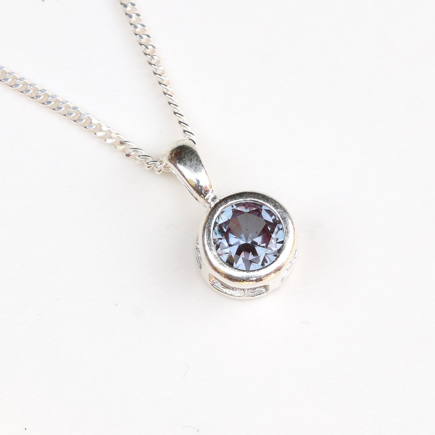 6mm Lab-Grown Alexandrite Sterling Silver Round Pendant Necklace - June Birthstone