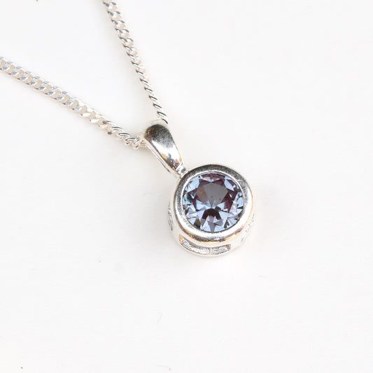 6mm Lab-Grown Alexandrite Sterling Silver Round Pendant Necklace - June Birthstone