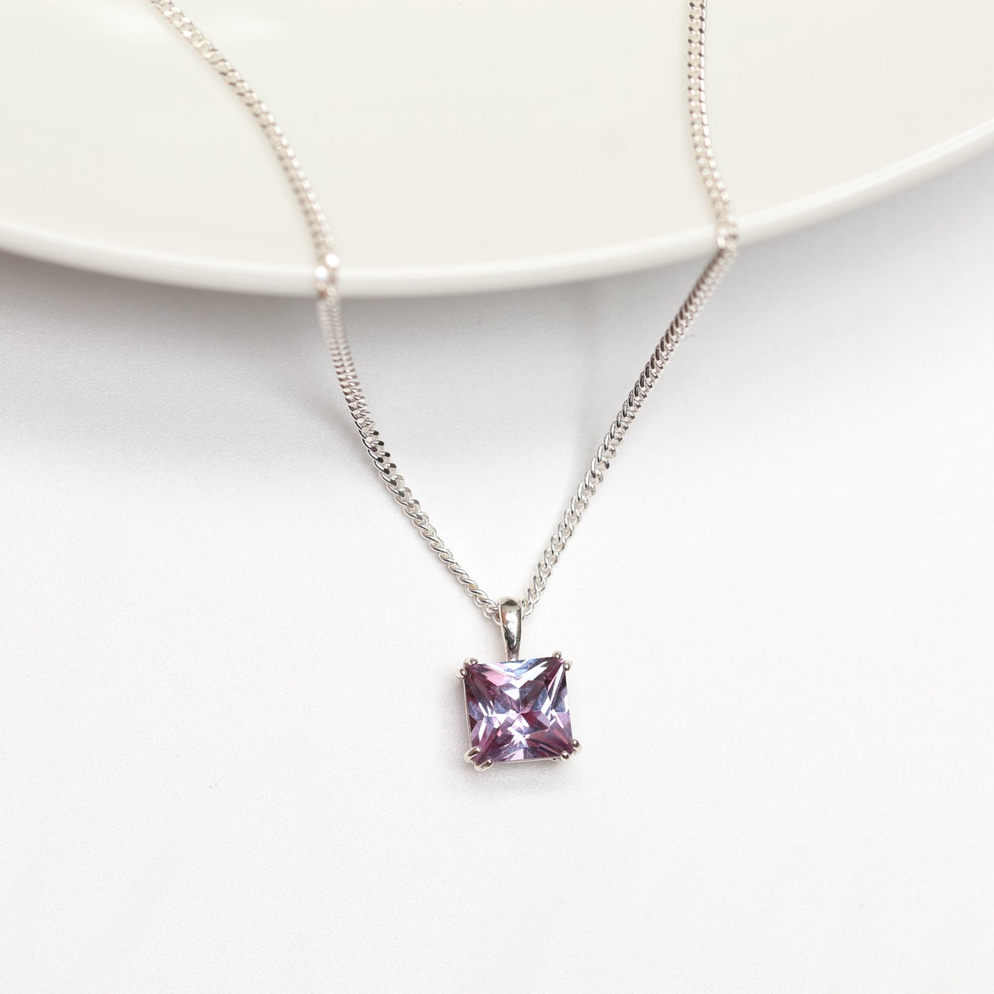 6mm Lab-Grown Alexandrite Square 925 Sterling Silver Pendant Necklace - June Birthstone