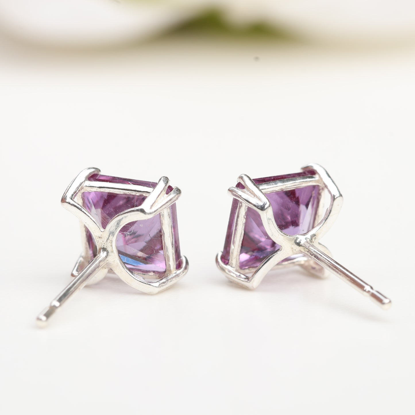 6mm Square Lab-Grown Alexandrite Sterling Silver Stud Earrings Silver - June Birthstone