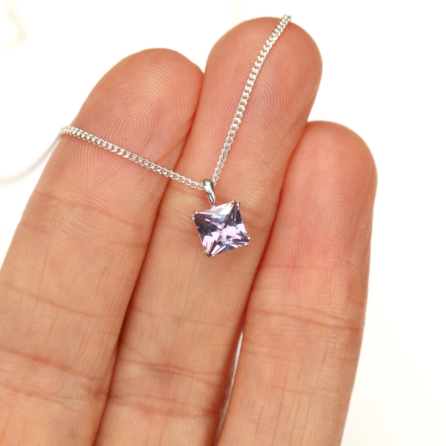 6mm Lab-Grown Alexandrite Square 925 Sterling Silver Pendant Necklace - June Birthstone
