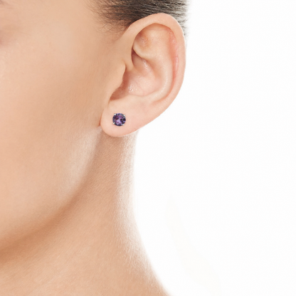 6mm Round Lab-Grown Alexandrite Sterling Silver Stud Earrings Silver - June Birthstone
