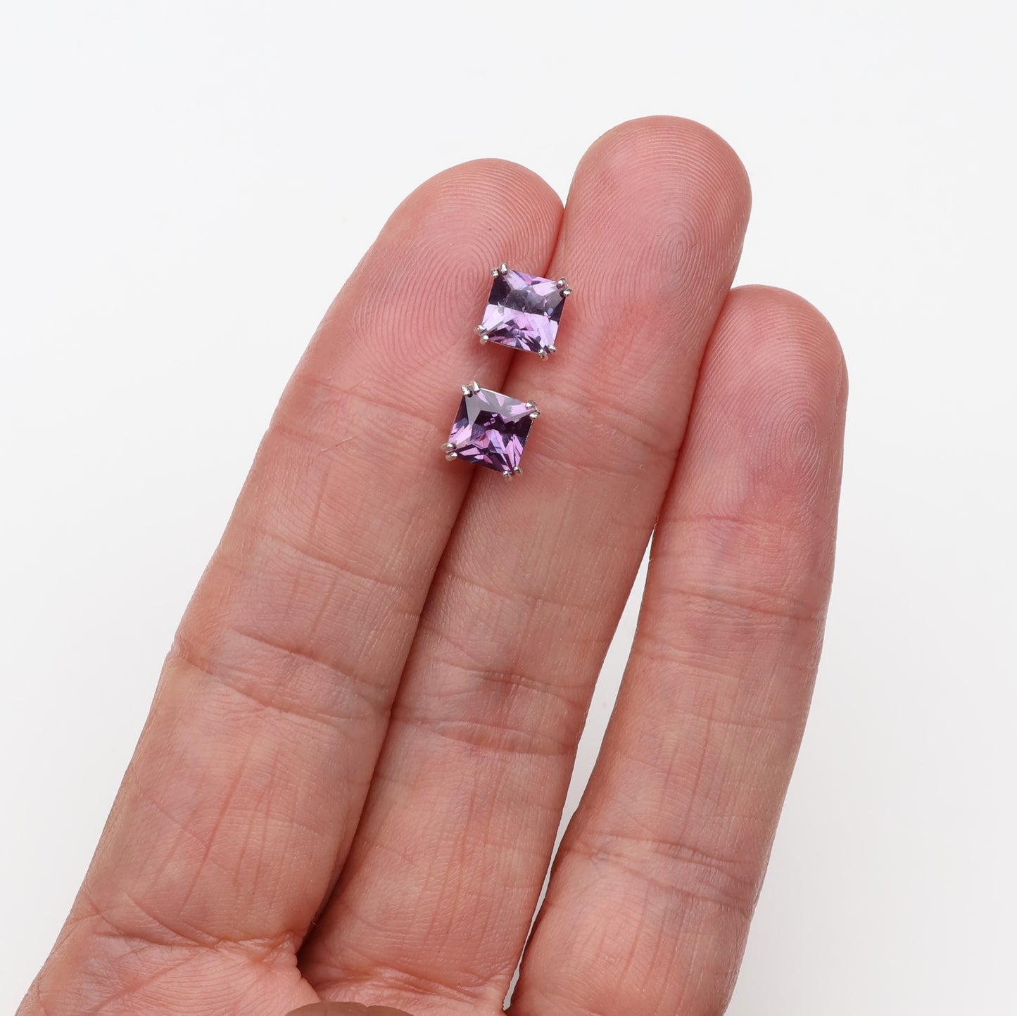 6mm Square Lab-Grown Alexandrite Sterling Silver Stud Earrings Silver - June Birthstone