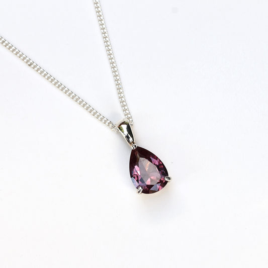 10x7mm Natural Amethyst Teardrop Sterling Silver Pendant Necklace - February Birthstone