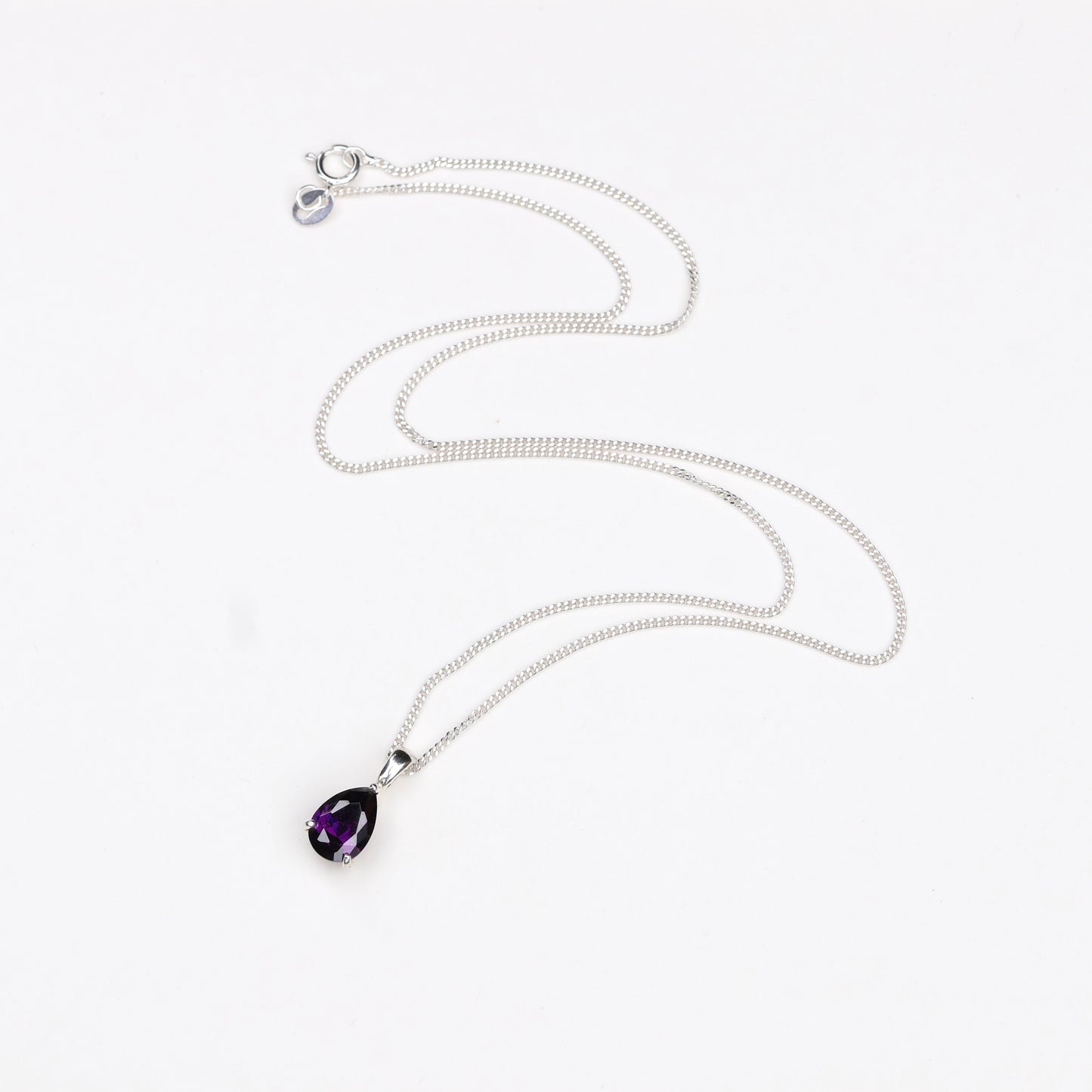 10x7mm Natural Amethyst Teardrop Sterling Silver Pendant Necklace - February Birthstone