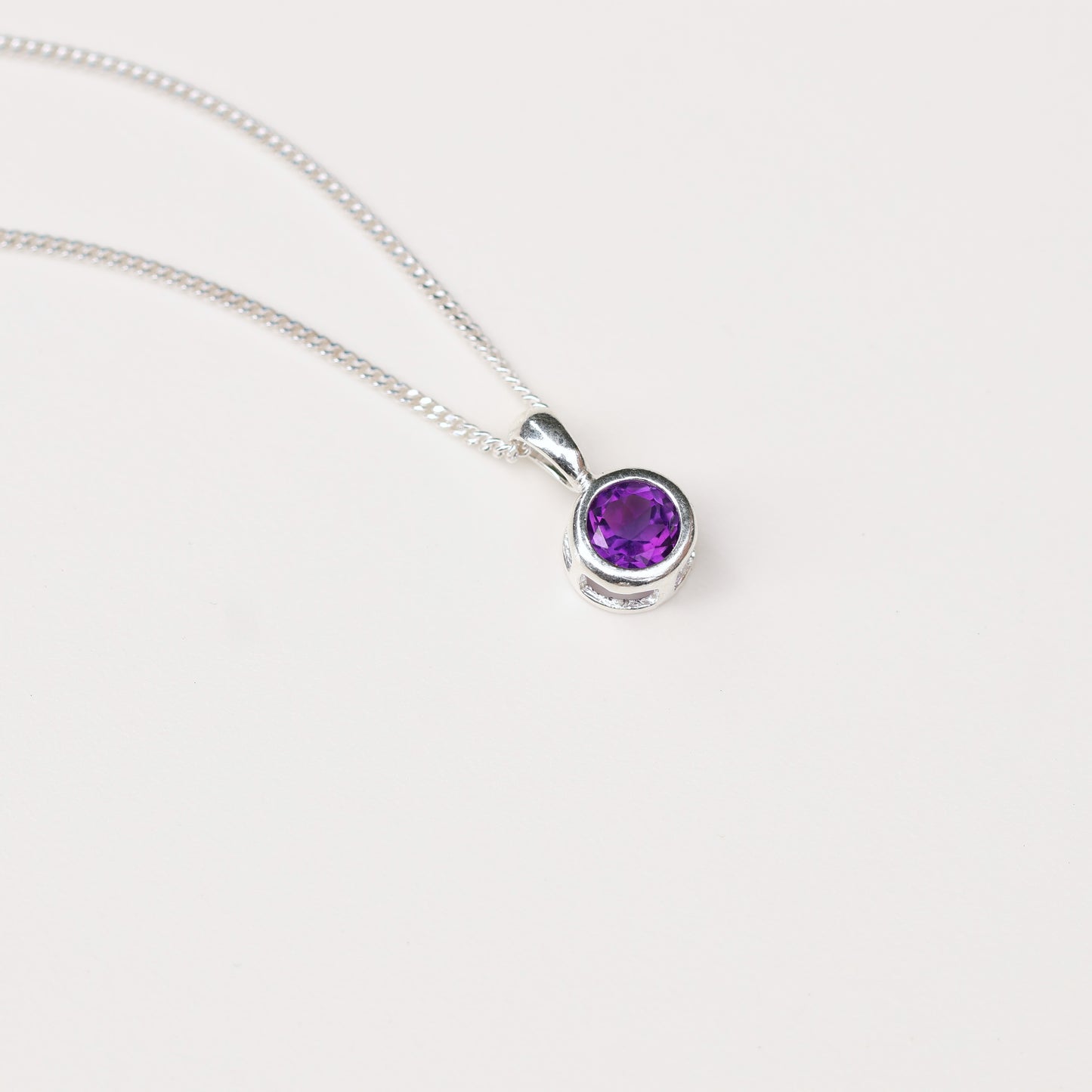 6mm Natural Amethyst Sterling Silver Round Pendant Necklace - February Birthstone