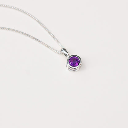 6mm Natural Amethyst Sterling Silver Round Pendant Necklace - February Birthstone