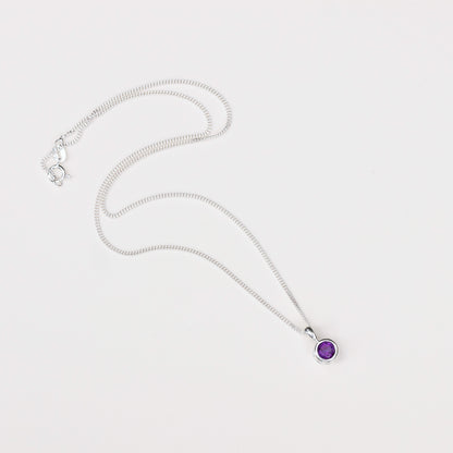 6mm Natural Amethyst Sterling Silver Round Pendant Necklace - February Birthstone