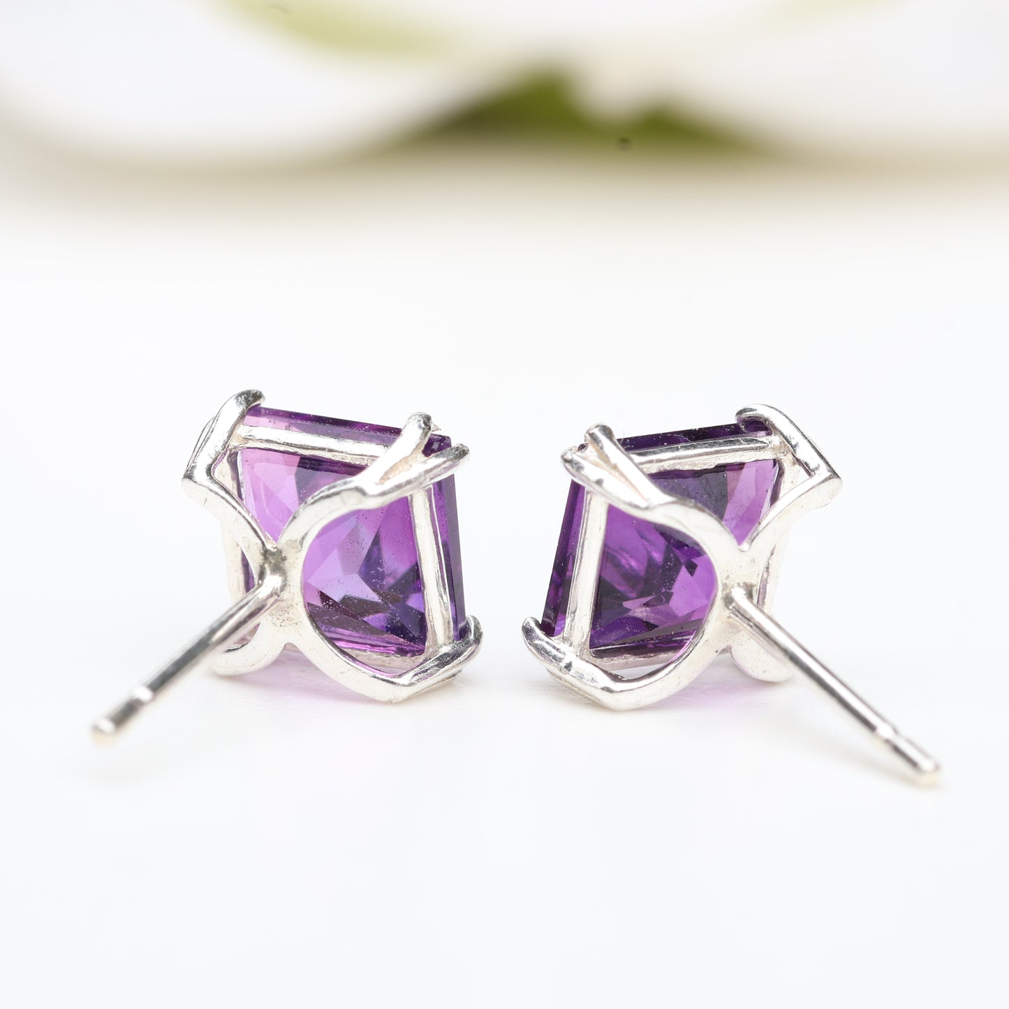 6mm Natural Amethyst Sterling Silver Square Stud Earrings - February Birthstone