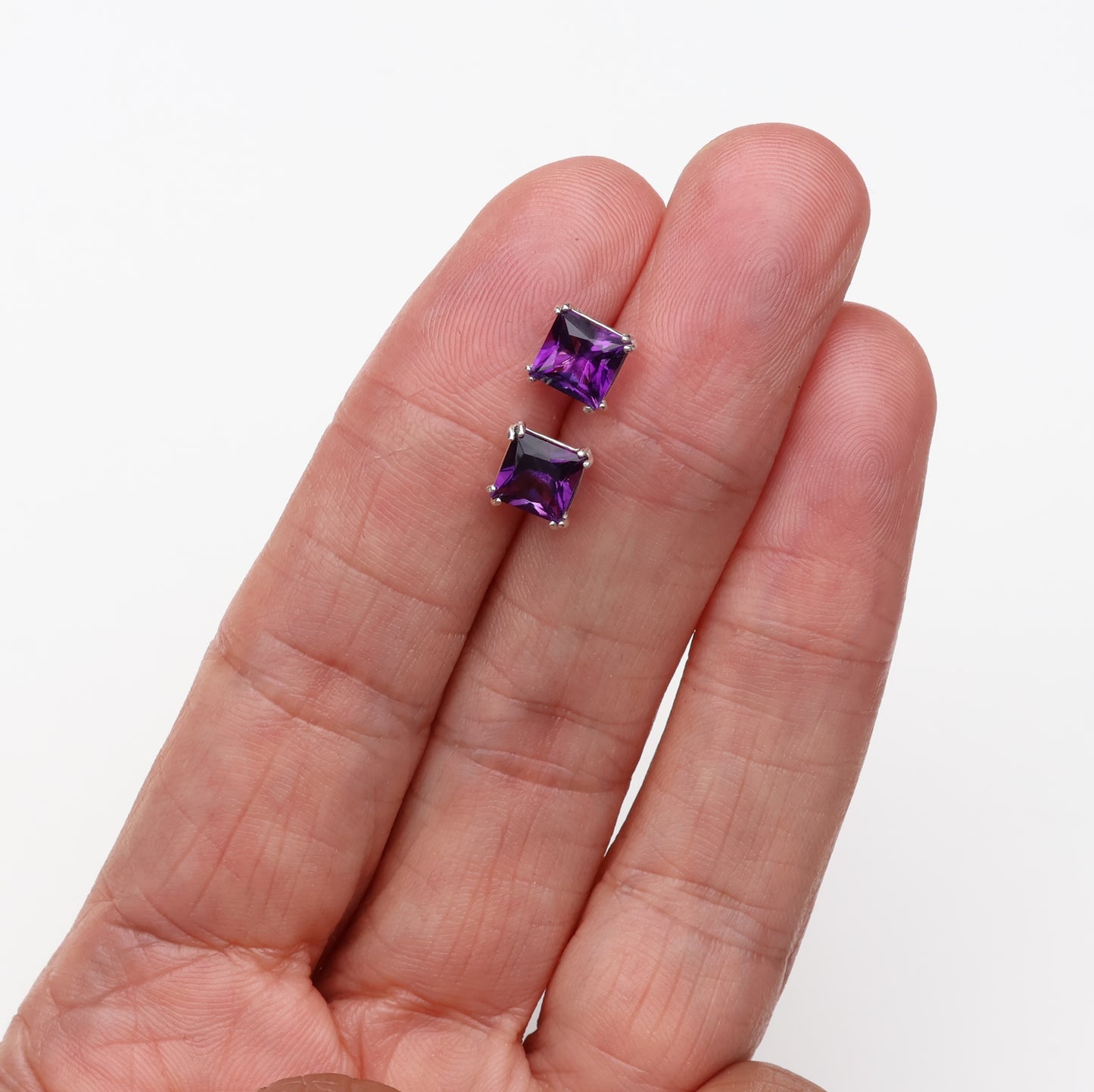 6mm Natural Amethyst Sterling Silver Square Stud Earrings - February Birthstone