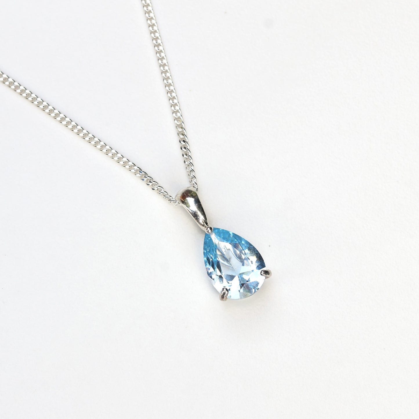 10x7mm Lab-Grown Aquamarine Spinel Teardrop Sterling Silver Pendant Necklace - March Birthstone