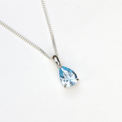 10x7mm Lab-Grown Aquamarine Spinel Teardrop Sterling Silver Pendant Necklace - March Birthstone